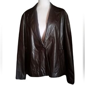 Mountain Lake Chocolate Brown Blazer Cut Faux Leather Jacket Pockets Size Large